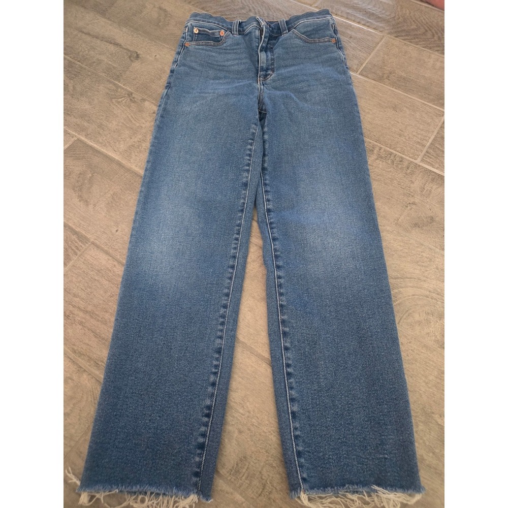 J.Crew Stovepipe Jeans Womens 27 Medium Wash High Rise Raw Hem Straight Leg